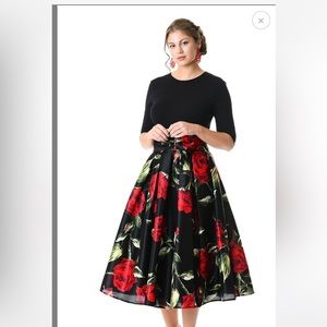 EShakti Floral Print Dupioni And Cotton Knit Dress XL